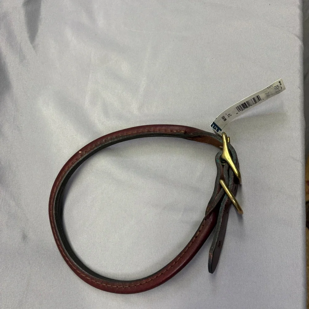 Omni Pet Burgundy Rolled Leather Dog Collar Brass Hardware 24 Inch